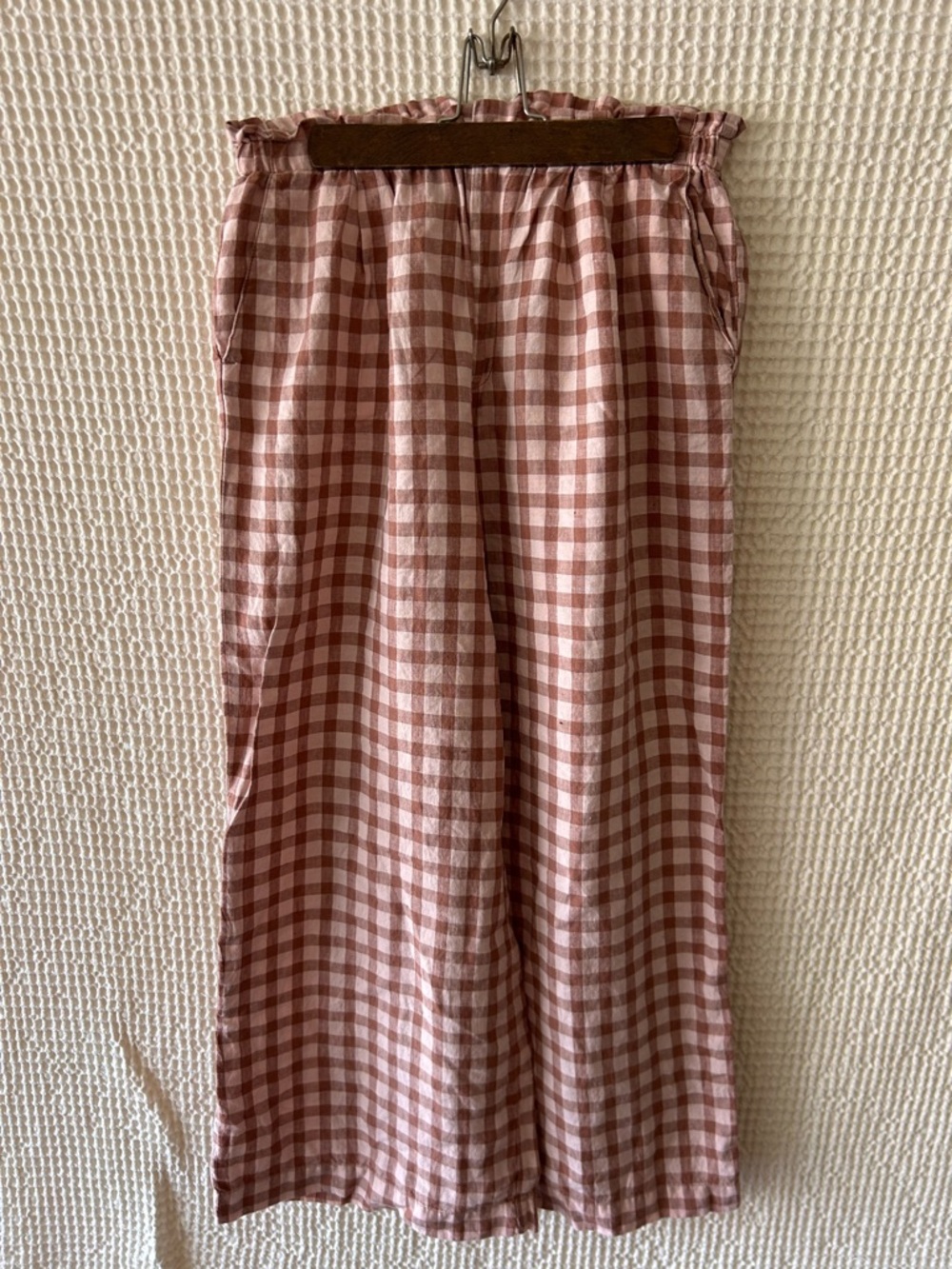 Lou & Grey Wide-Leg Gingham Lounge Pants in Pink and Brown - Picture 2 of 7